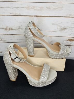 torrid Silver Rhinestone Platform Block Heel Sandals